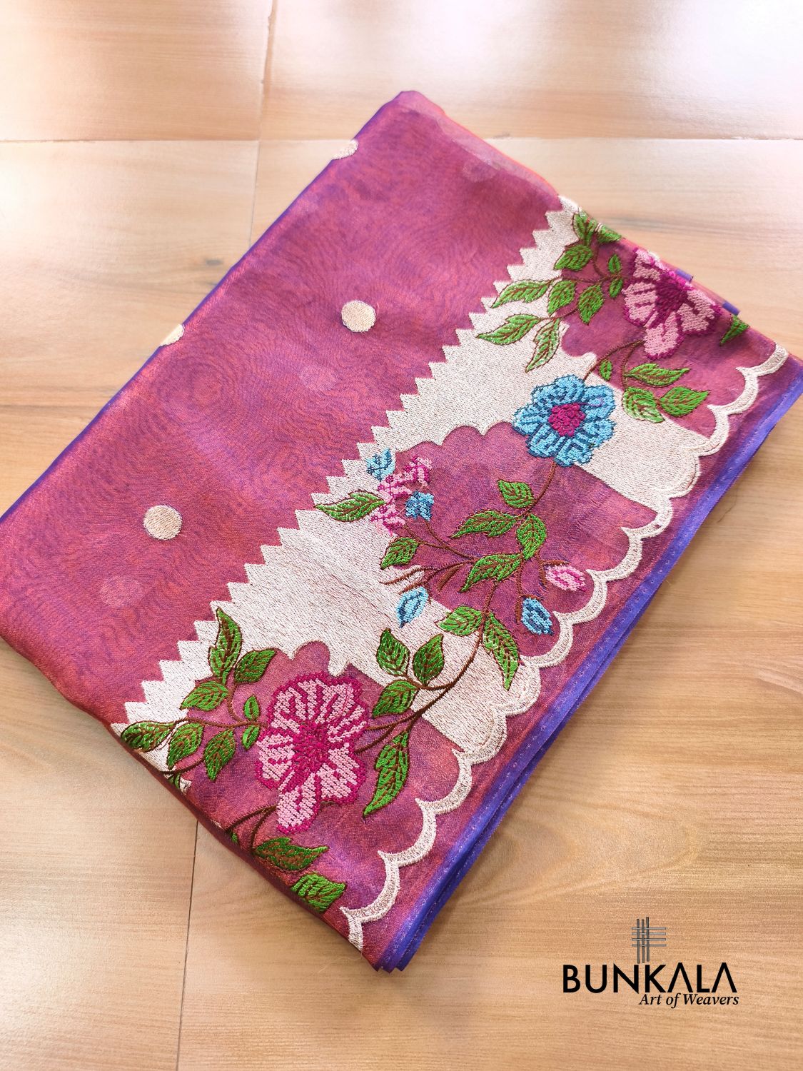 Magenta Pink Multicolour Floral Border Banarasi Embroidery Tissue Silk Saree