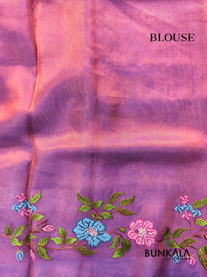 Magenta Pink Multicolour Floral Border Banarasi Embroidery Tissue Silk Saree