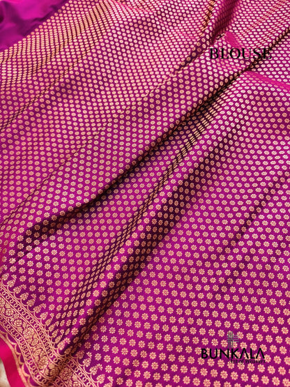 Magenta Pink Plain Banarasi Mashru Soft Silk Saree with Paisley Pallu 