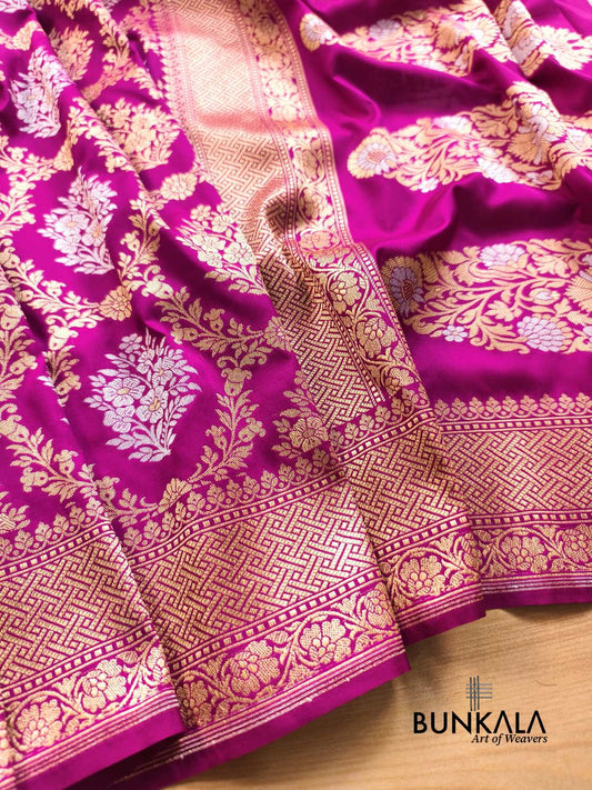 Magenta Pink Sona Rupa Floral Jaal Banarasi Silk Saree 