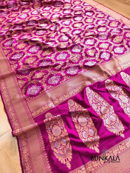 Magenta Pink Sona Rupa Floral Jaal Banarasi Silk Saree 