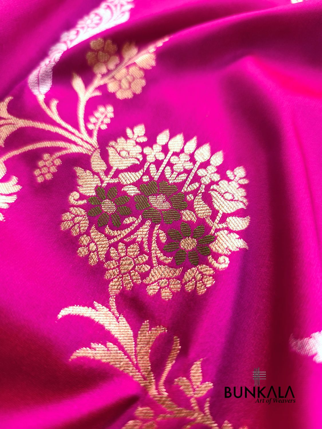 Magenta Pink Sona Rupa Meena Temple Border Banarasi Silk Saree 