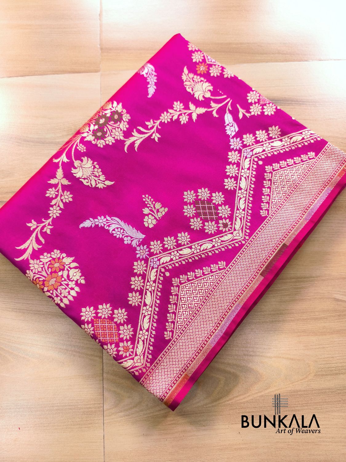 Magenta Pink Sona Rupa Meena Temple Border Banarasi Silk Saree 
