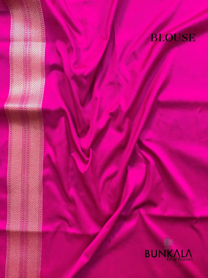 Magenta Pink Sona Rupa Meena Temple Border Banarasi Silk Saree 