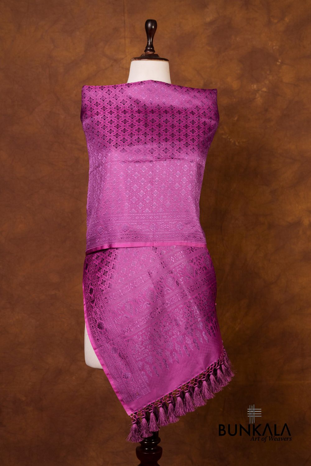 Magenta Purple Mashru Silk Brocade Resham Weaved Banarasi Dupatta 