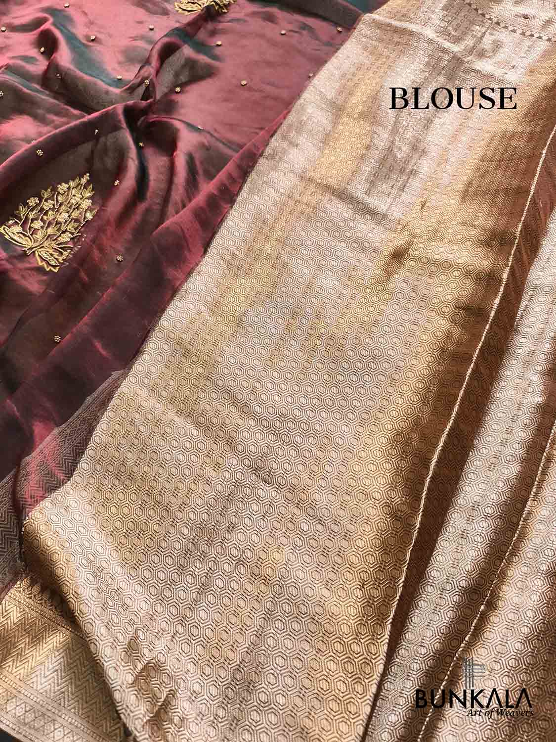Maroon Pure Tissue Hand Embroidered Banarasi Saree