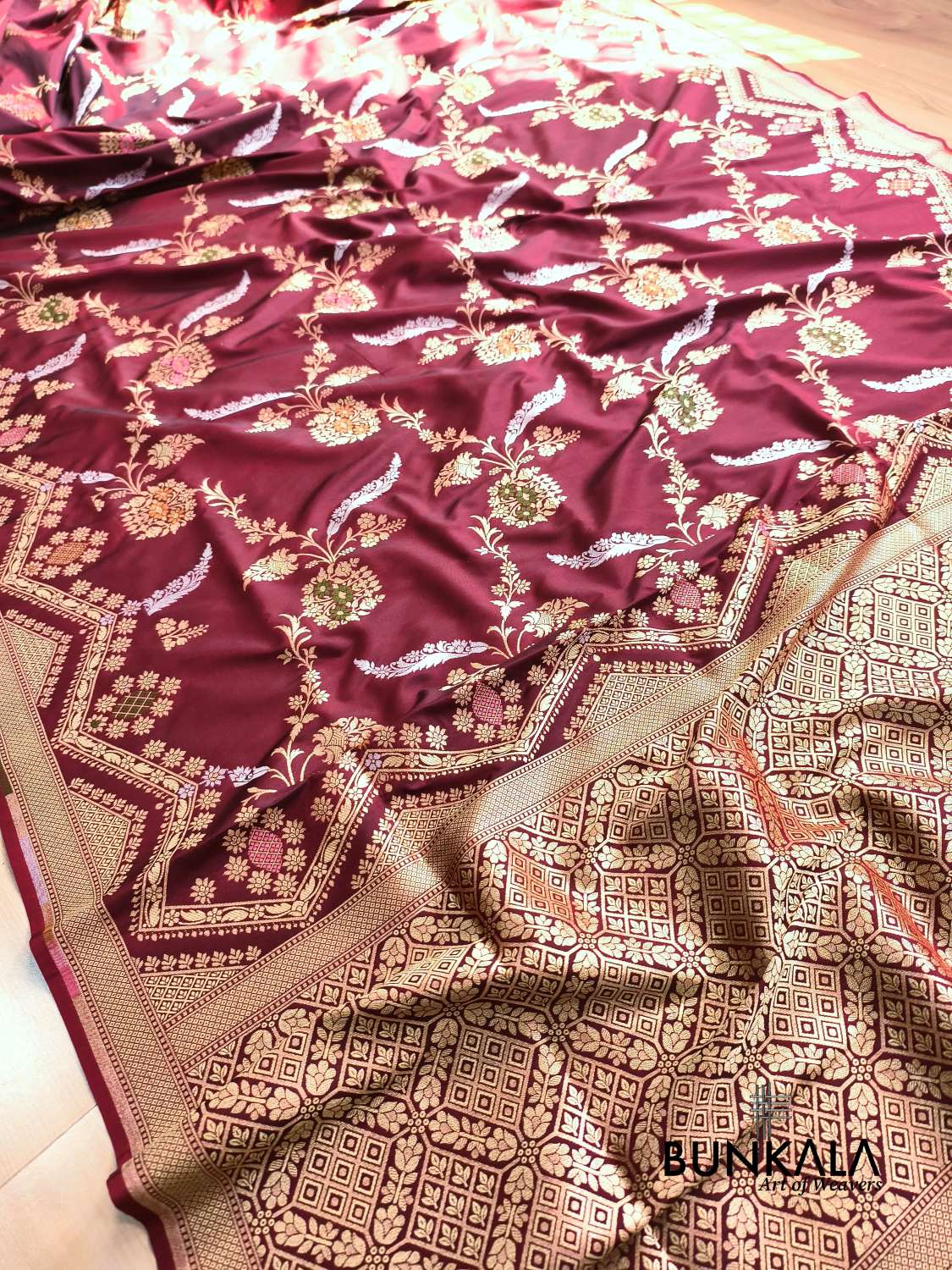 Maroon Sona Rupa Meena Temple Border Banarasi Silk Saree 