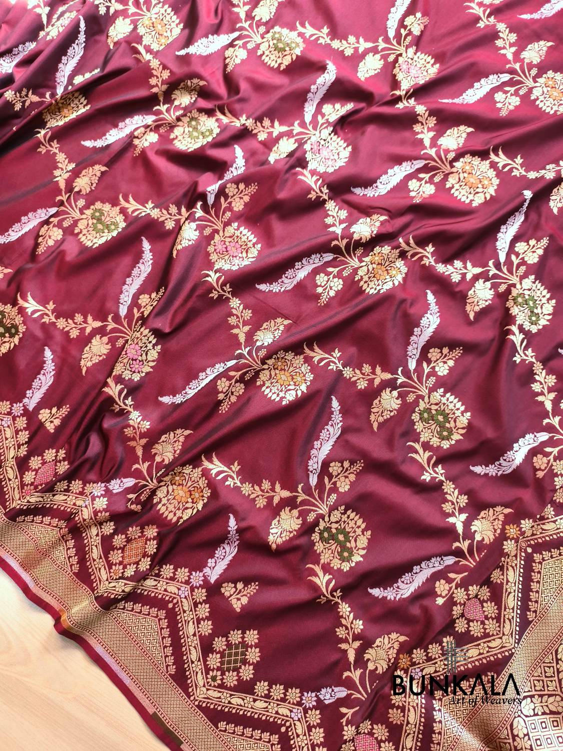 Maroon Sona Rupa Meena Temple Border Banarasi Silk Saree 