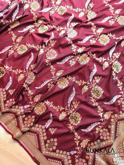 Maroon Sona Rupa Meena Temple Border Banarasi Silk Saree 