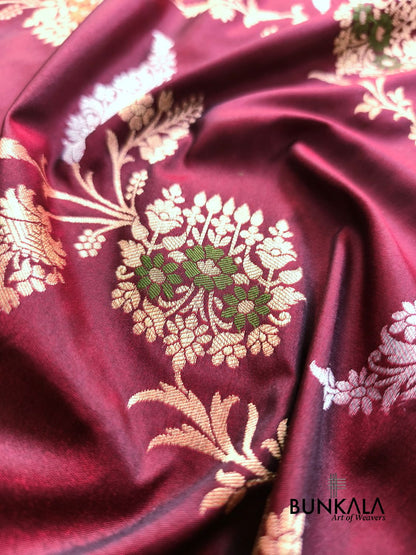 Maroon Sona Rupa Meena Temple Border Banarasi Silk Saree 