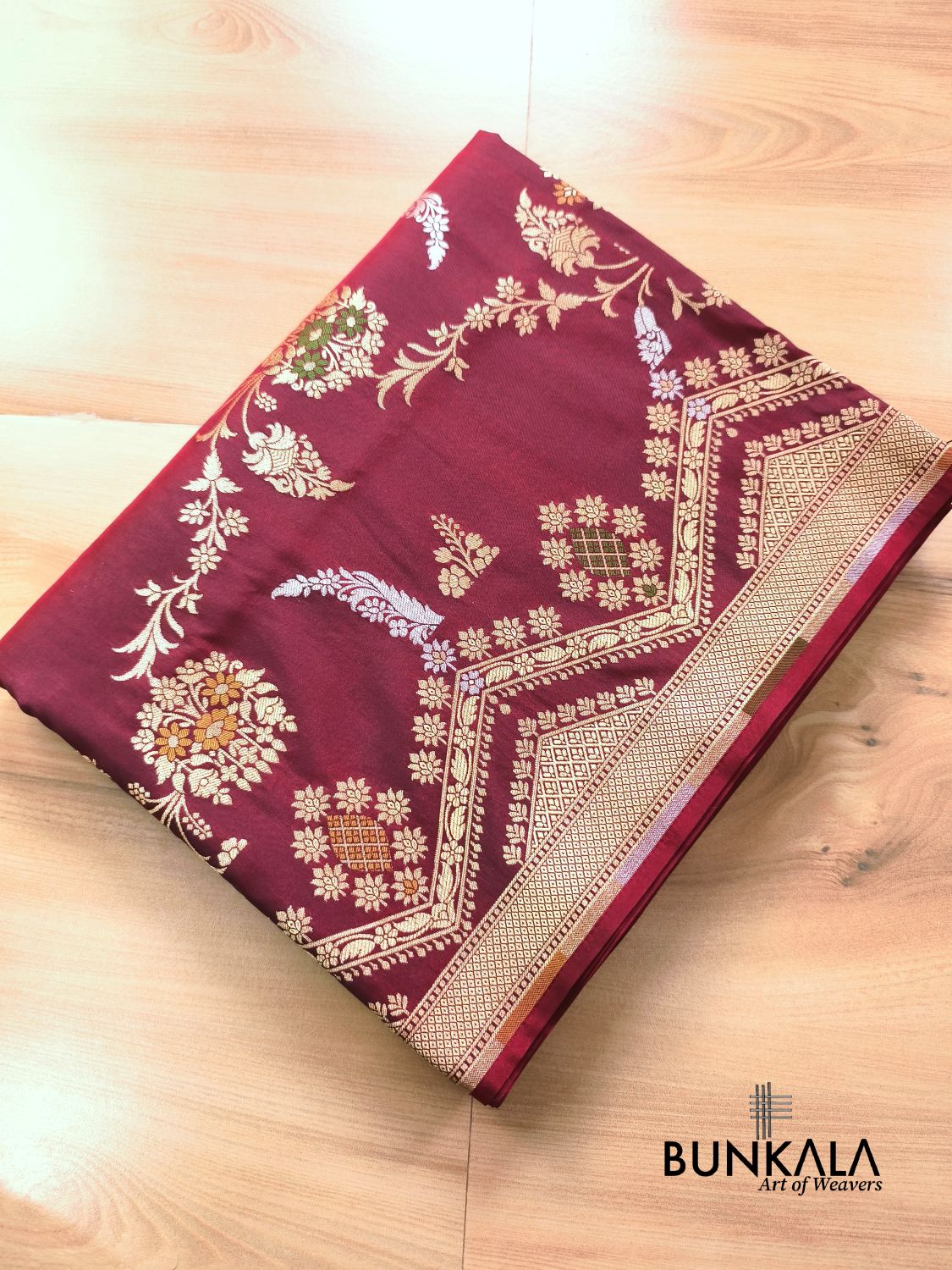 Maroon Sona Rupa Meena Temple Border Banarasi Silk Saree 