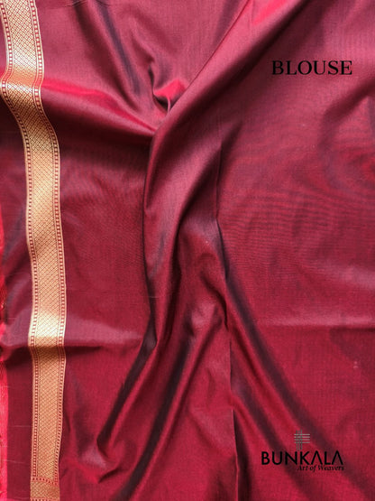 Maroon Sona Rupa Meena Temple Border Banarasi Silk Saree 