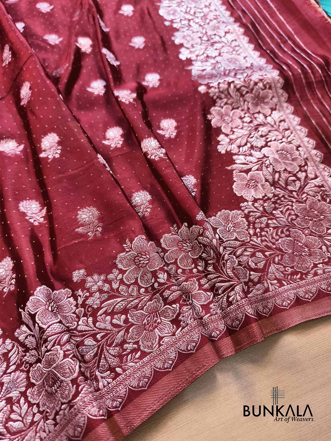 Maroon Vintage Silver Zari Banarasi Mashru Silk Saree
