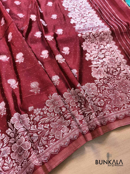 Maroon Vintage Silver Zari Banarasi Mashru Silk Saree