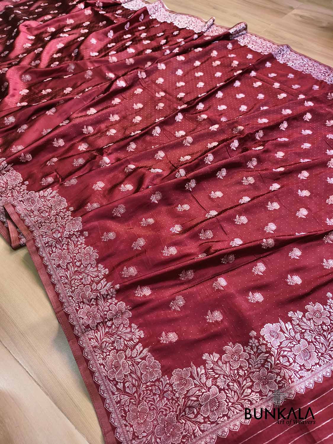 Maroon Vintage Silver Zari Banarasi Mashru Silk Saree
