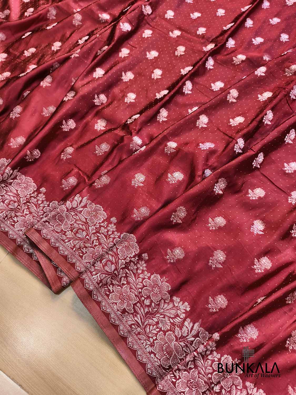 Maroon Vintage Silver Zari Banarasi Mashru Silk Saree