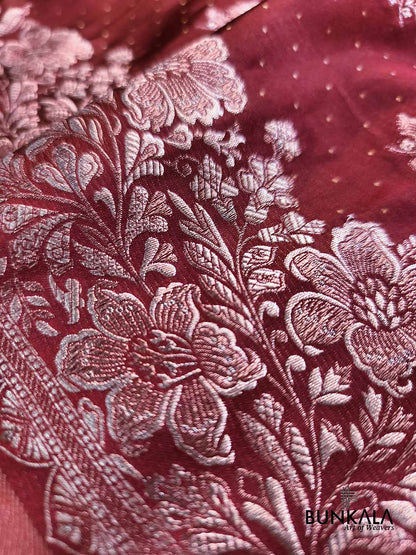 Maroon Vintage Silver Zari Banarasi Mashru Silk Saree