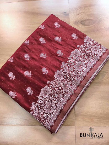 Maroon Vintage Silver Zari Banarasi Mashru Silk Saree