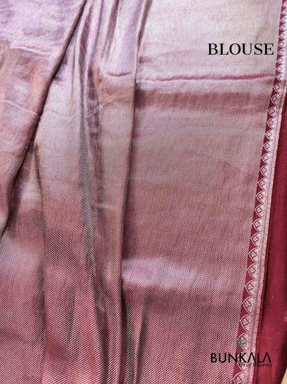 Maroon Vintage Silver Zari Banarasi Mashru Silk Saree