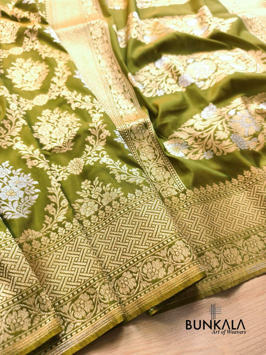 Mehendi Green Sona Rupa Floral Jaal Banarasi Silk Saree 