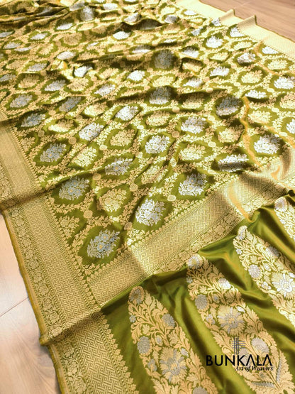 Mehendi Green Sona Rupa Floral Jaal Banarasi Silk Saree 