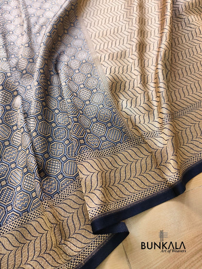 Midnight Blue Geometrical Brocade Banarasi Mashru Silk Saree