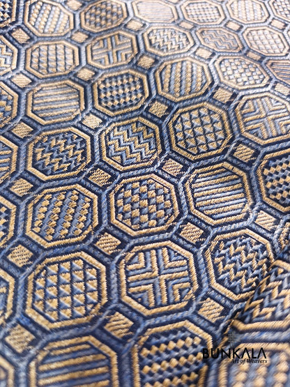 Midnight Blue Geometrical Brocade Banarasi Mashru Silk Saree