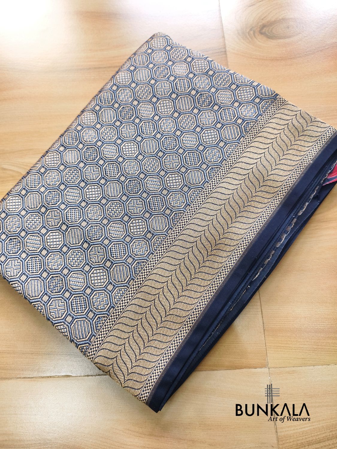 Midnight Blue Geometrical Brocade Banarasi Mashru Silk Saree