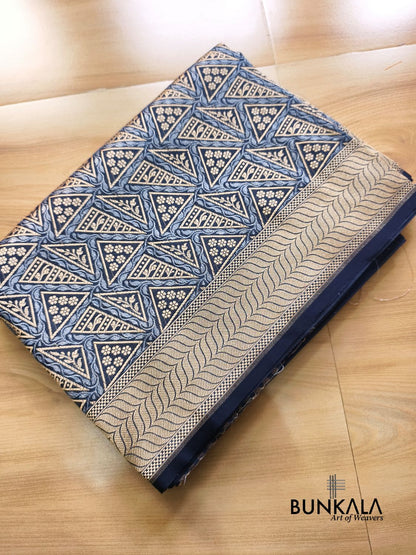 Midnight Blue Geometrical Brocade Banarasi Mashru Silk Saree