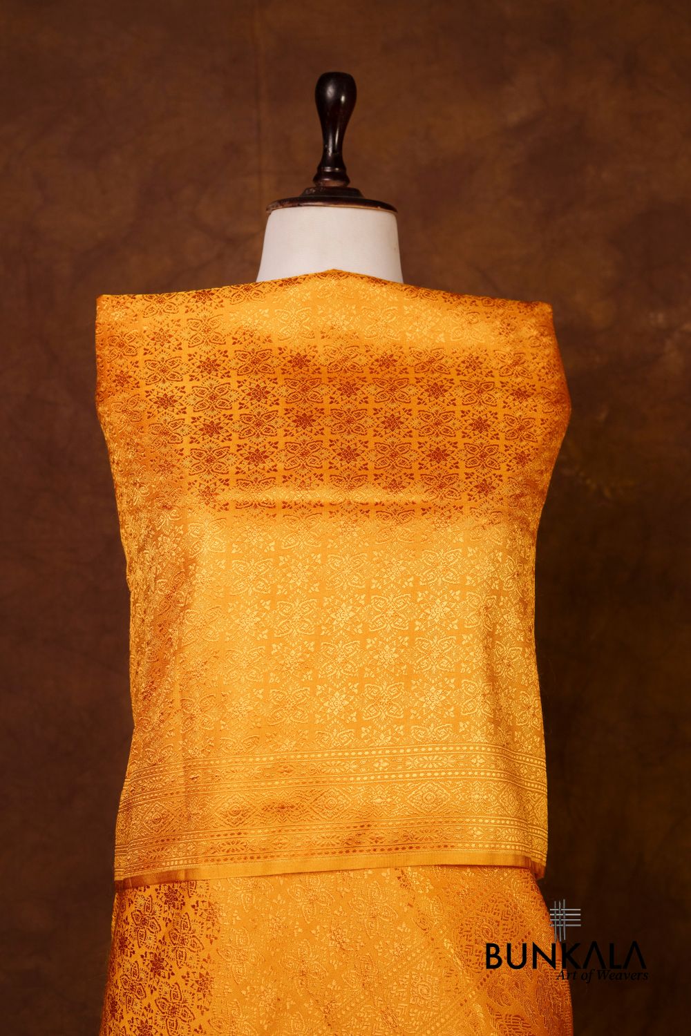 Mustard Yellow Flower Motifs Brocade Resham Weaved Banarasi Mashru Silk Dupatta 