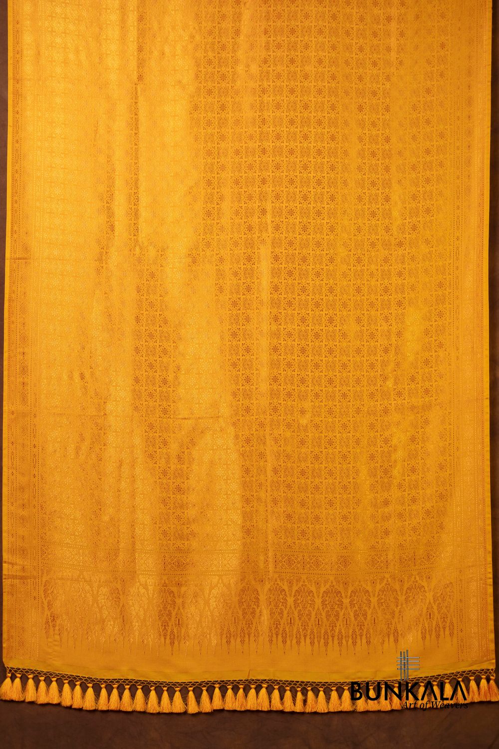 Mustard Yellow Flower Motifs Brocade Resham Weaved Banarasi Mashru Silk Dupatta 