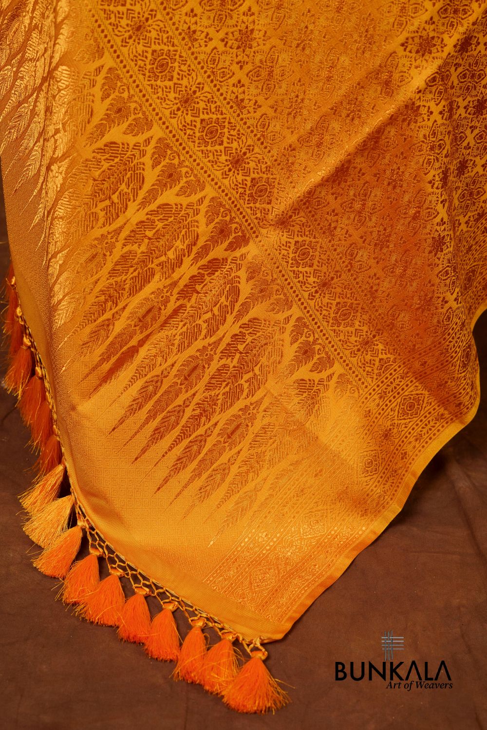 Mustard Yellow Flower Motifs Brocade Resham Weaved Banarasi Mashru Silk Dupatta 