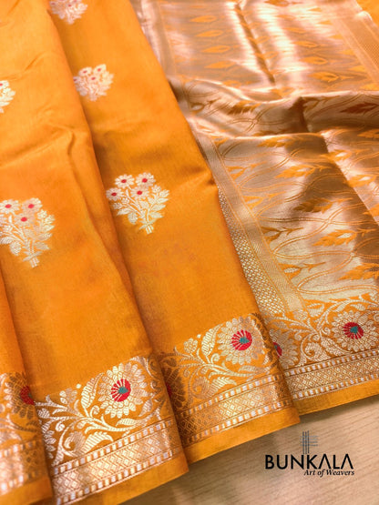 Mustard Yellow Meena Buta Pure Banarasi Mango Silk Saree 