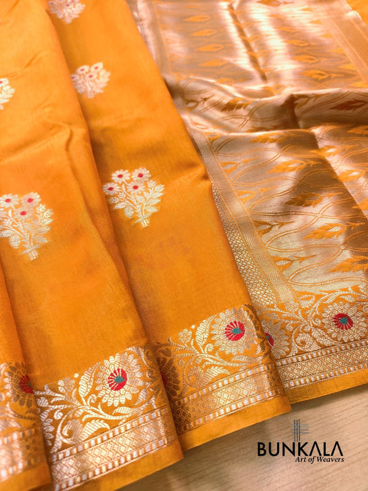 Mustard Yellow Meena Buta Pure Banarasi Mango Silk Saree 