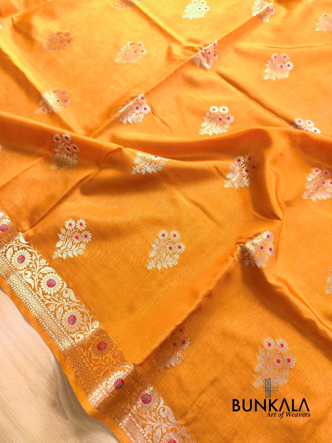 Mustard Yellow Meena Buta Pure Banarasi Mango Silk Saree 