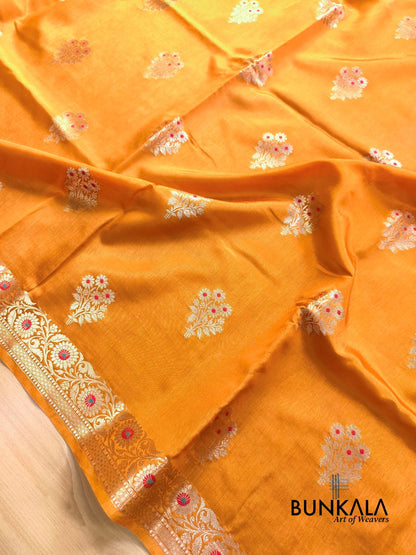 Mustard Yellow Meena Buta Pure Banarasi Mango Silk Saree 