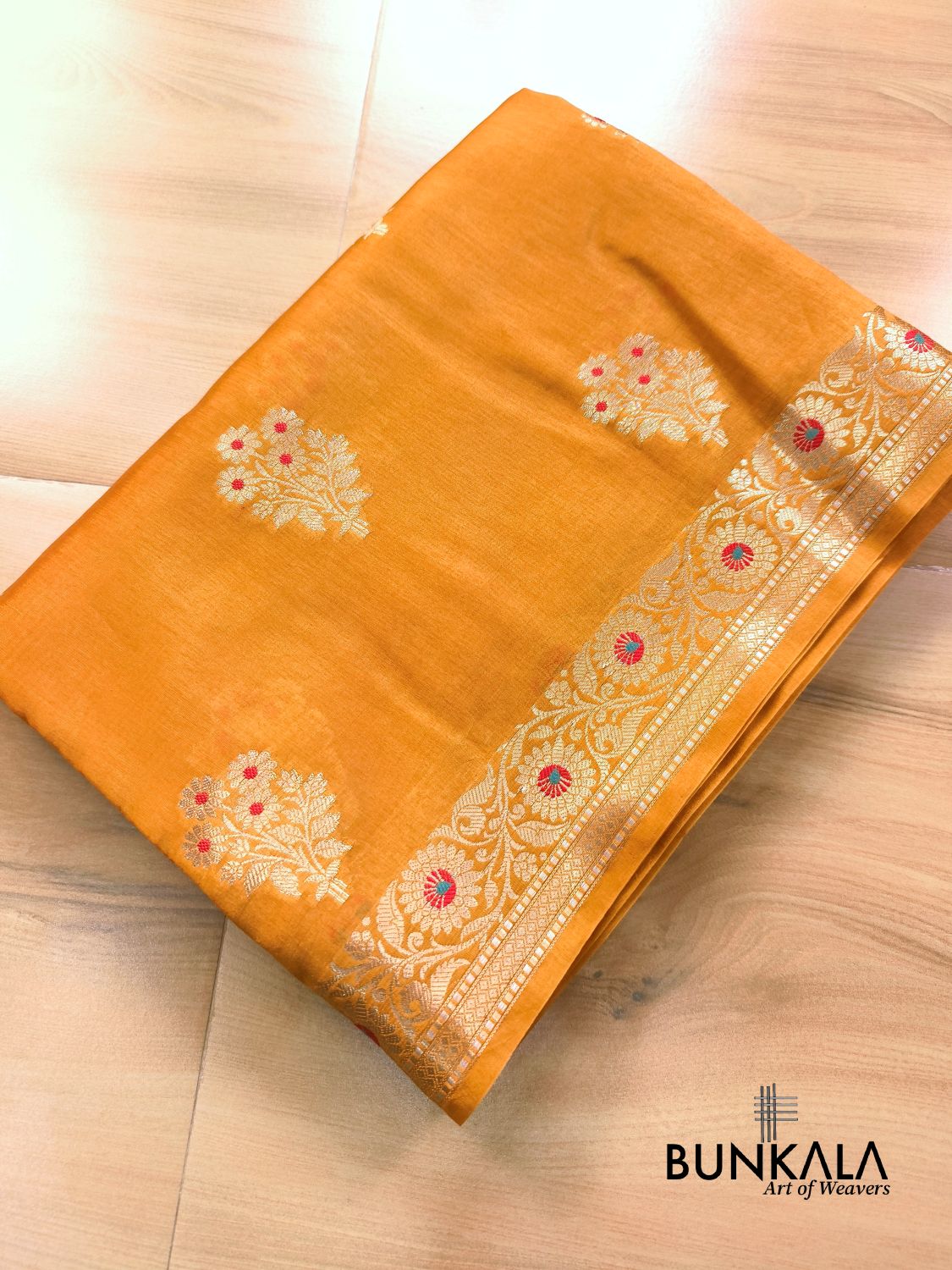 Mustard Yellow Meena Buta Pure Banarasi Mango Silk Saree 