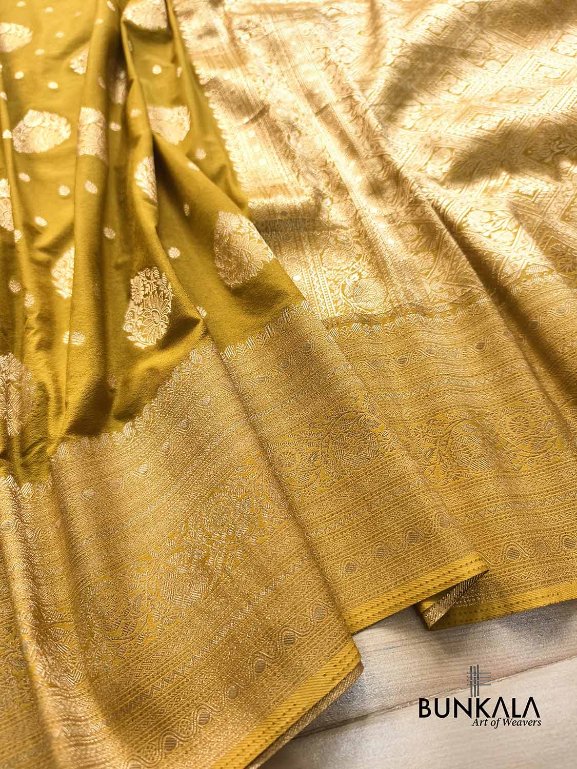 Mustard Yellow Sona Zari Big Border Banarasi Georgette Saree