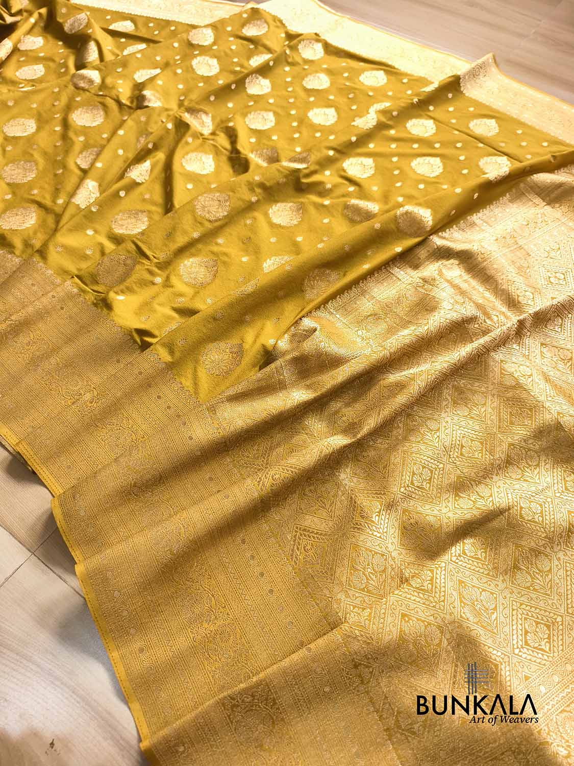 Mustard Yellow Sona Zari Big Border Banarasi Georgette Saree