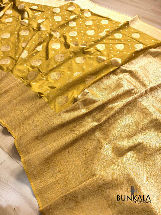 Mustard Yellow Sona Zari Big Border Banarasi Georgette Saree