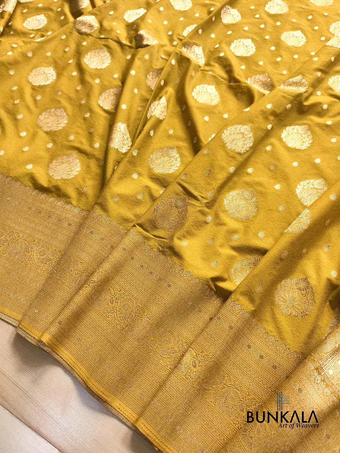 Mustard Yellow Sona Zari Big Border Banarasi Georgette Saree