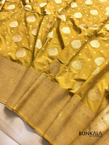 Mustard Yellow Sona Zari Big Border Banarasi Georgette Saree