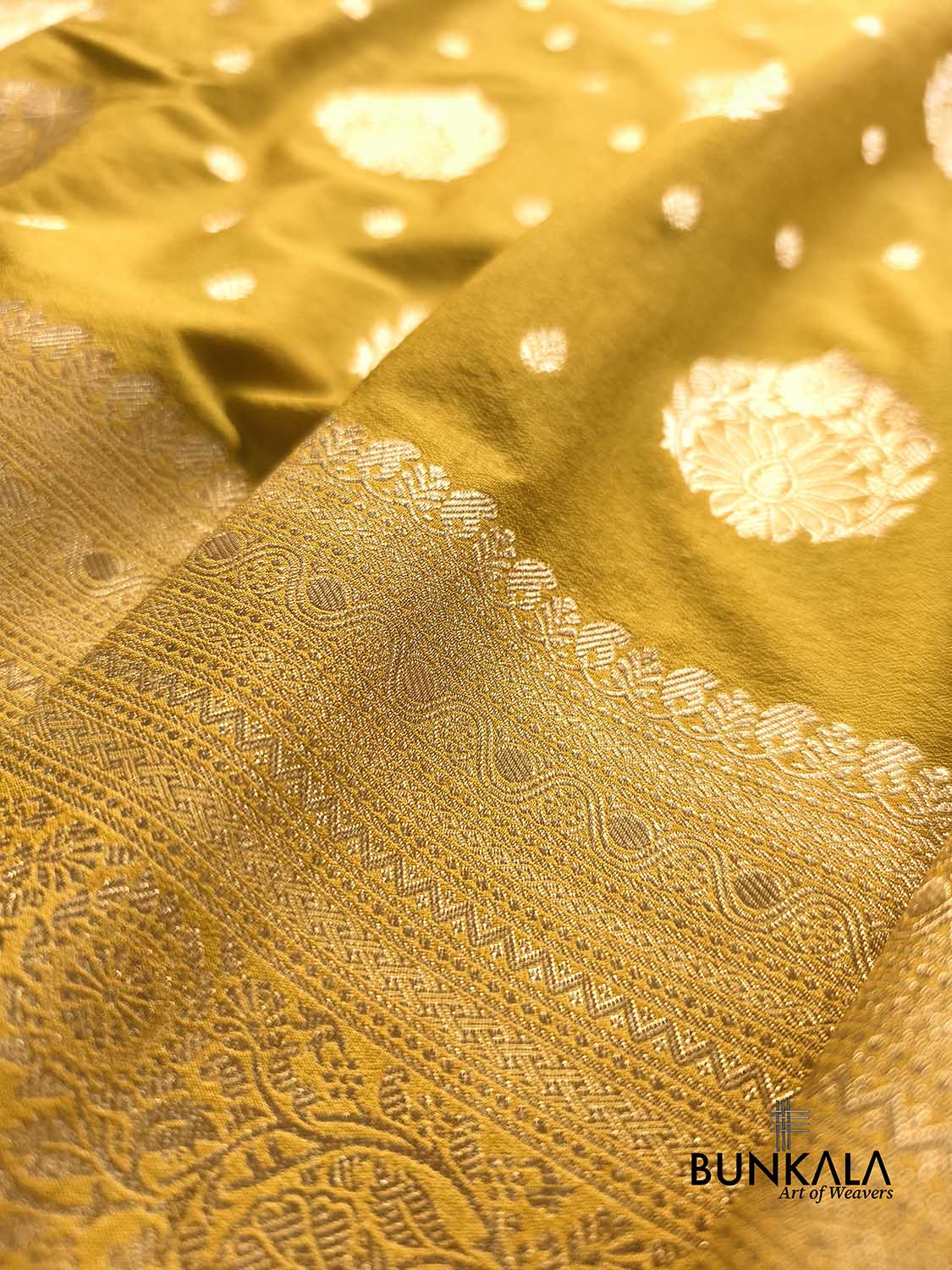 Mustard Yellow Sona Zari Big Border Banarasi Georgette Saree