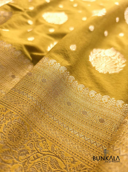 Mustard Yellow Sona Zari Big Border Banarasi Georgette Saree