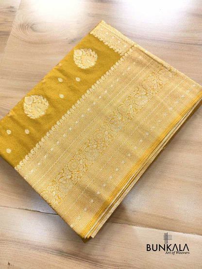 Mustard Yellow Sona Zari Big Border Banarasi Georgette Saree