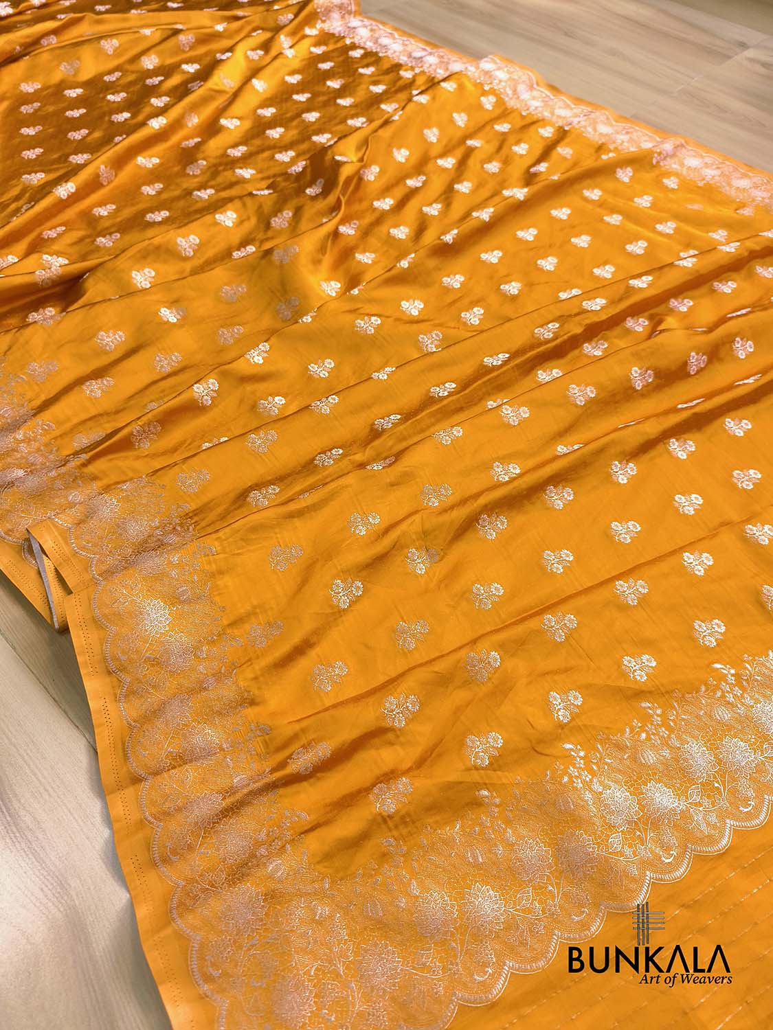 Mustard Yellow Vintage Silver Zari Banarasi Mashru Silk Saree