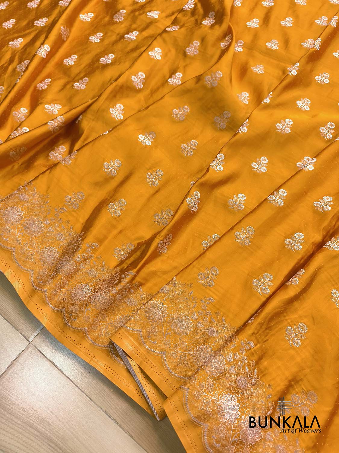 Mustard Yellow Vintage Silver Zari Banarasi Mashru Silk Saree