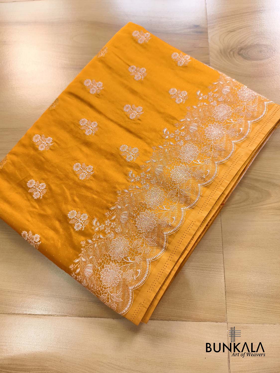 Mustard Yellow Vintage Silver Zari Banarasi Mashru Silk Saree