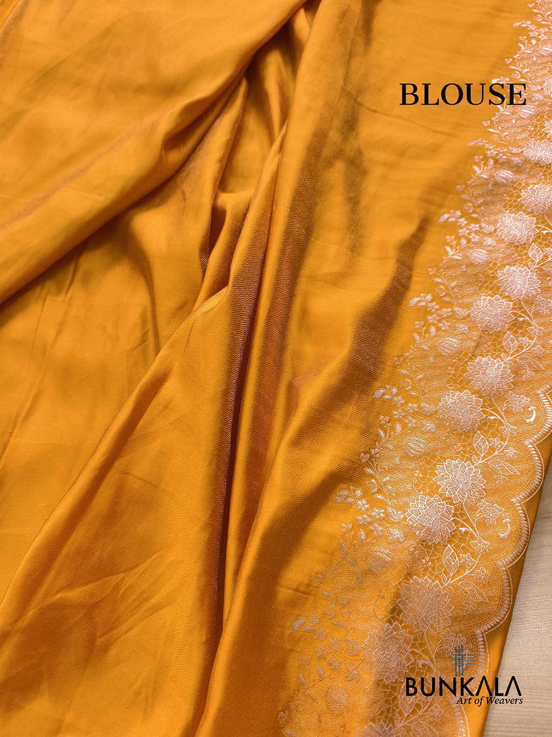 Mustard Yellow Vintage Silver Zari Banarasi Mashru Silk Saree