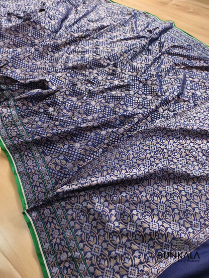 Navy Blue Ektara Banarasi Jamdani Weaved Silk Saree